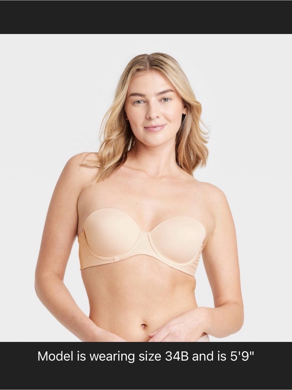 NEW Auden Strapless Nude Convertible Bra - Seamless Support 38B